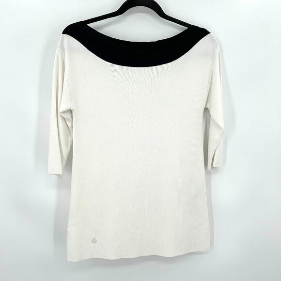 ADOLFO DOMINGUEZ White Black Boat Neck Half Sleeve Knit Shirt Size Small - Picture 1 of 9